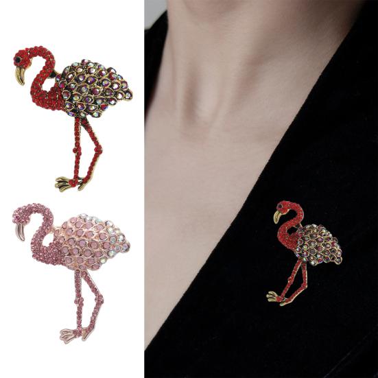 Брошь с фламинго, полная бриллиантов, сплав, корсаж с животными, сверкающие аксессуары для одежды, модная брошь, булавка для женщин