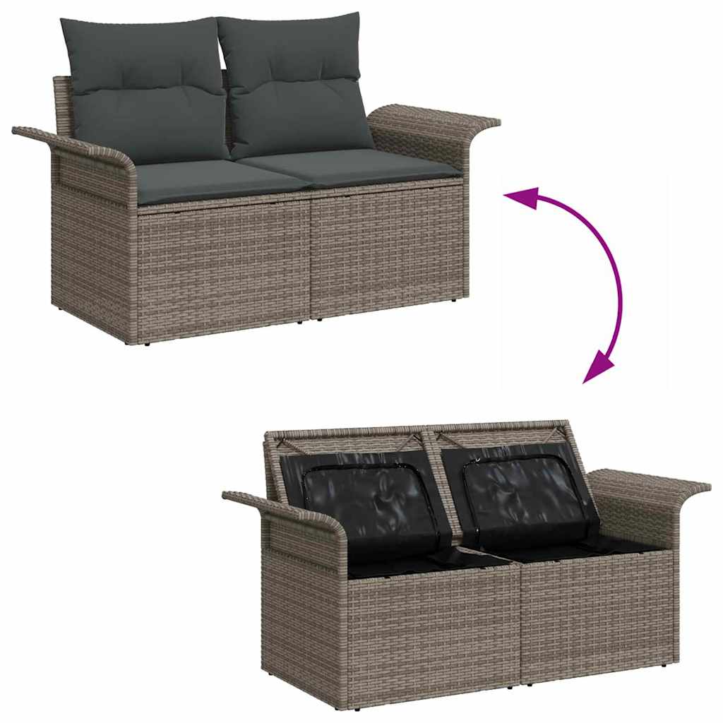 Garden Sofa Set with Cushions and Storage 5 pcs Gray Poly Rattan