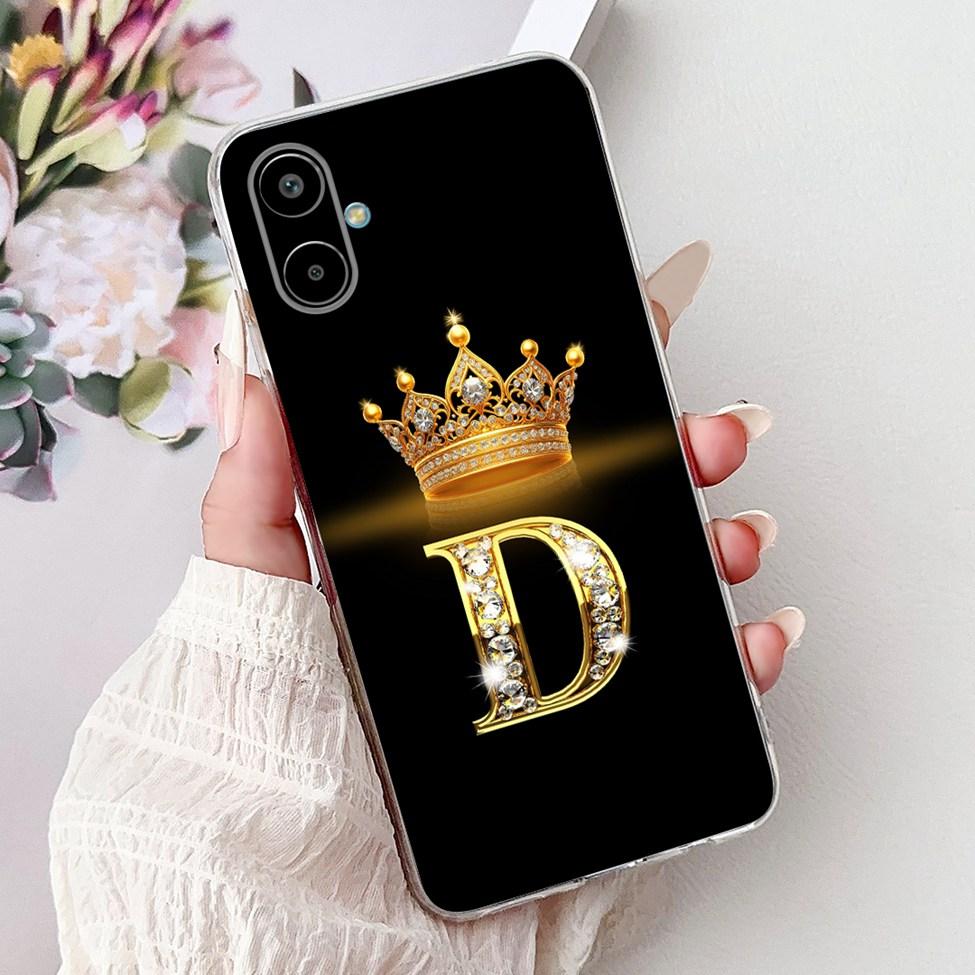 For Samsung F06 5G SM-E066B Case For Samsung Galaxy F06 5G Cover Transparent Luxury A-Z Letters Fashion Flower Crown Soft Bumper