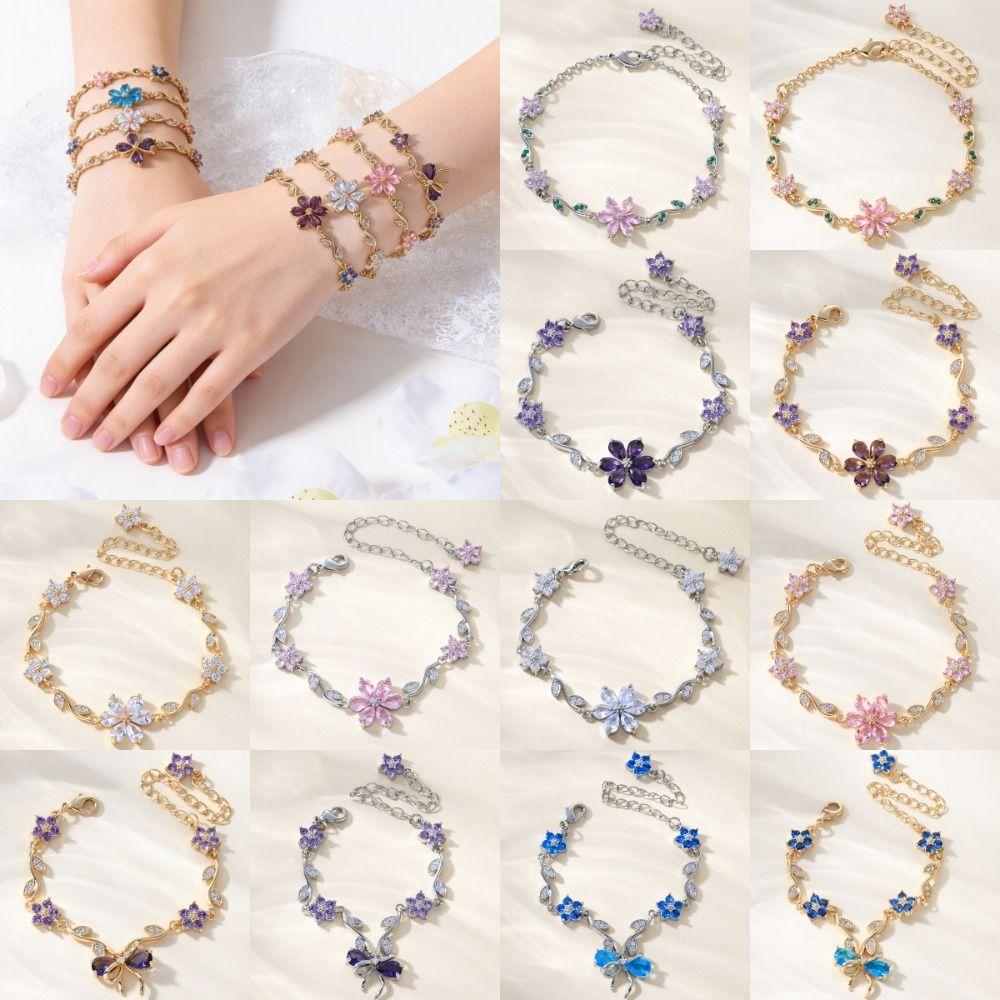 Luxury Pink Cubic Zirconia Chain Fashion Shiny Rhinestone Bangle For Women