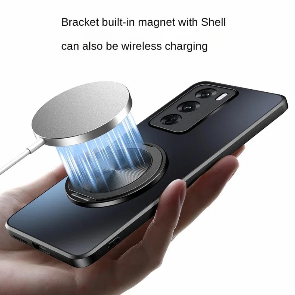 Магнитный чехол-подставка Magsafe для OPPO Reno 12 Pro 12 5G, кронштейн для чехла, противоударный жесткий матовый держатель для кольца, вращающийся на 360°, защитный чехол-подставка
