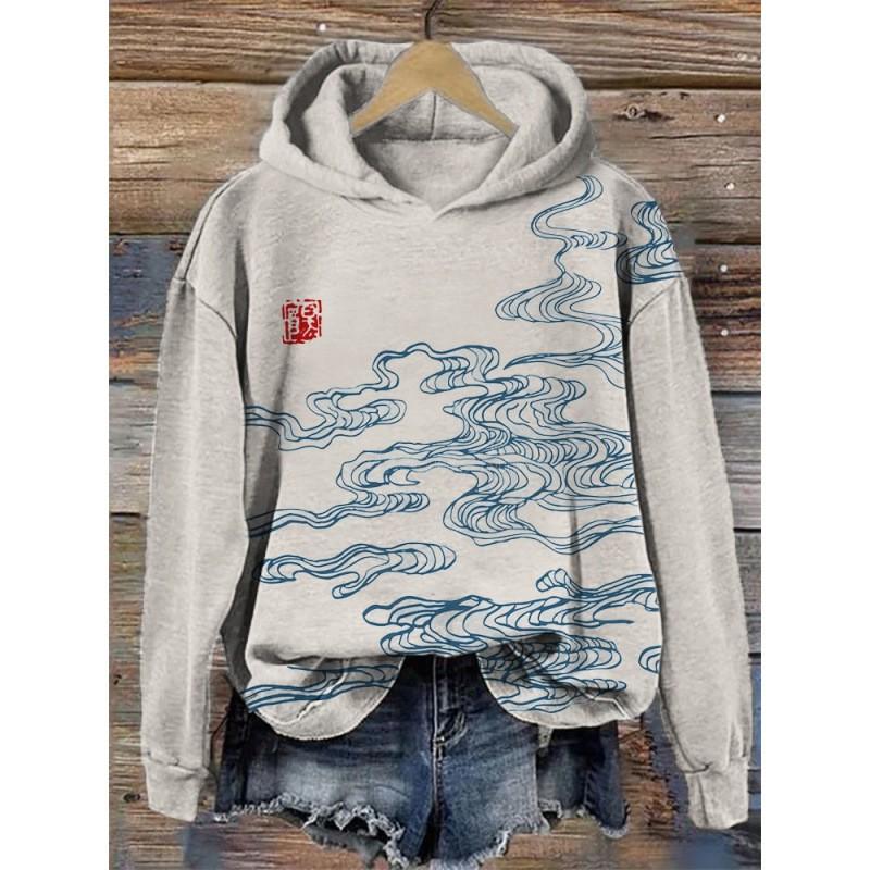 Womens Oversized Drop Shoulder Hoodie With 3D Digital Print Loose Fit Long Sleeve Casual Sweatshirt