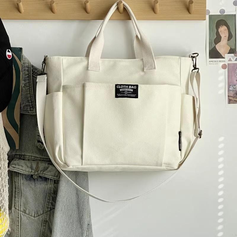 Urban Minimalist Female Student Large Capacity Commuting Horizontal Canvas Single Shoulder Diagonal Cross Portable Tote Bag AVE