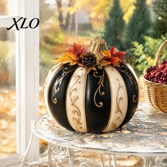 Halloween Pumpkin Decor Fall Decor, Autumn Harvest Resin Figurine, Vintage Rustic Holiday Decorations Table Centerpiece for Thanksgiving, Indoor Home