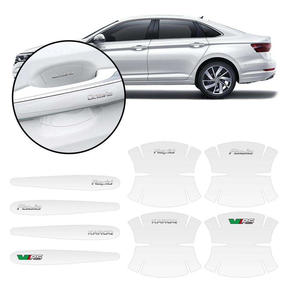 YXMP4 8PCS Anti Scratches Car Door Handle Cup Transparent Protector Sticker Film For Skoda Rapid Fabia 1 2 Karop Kamiq Superb Octavia