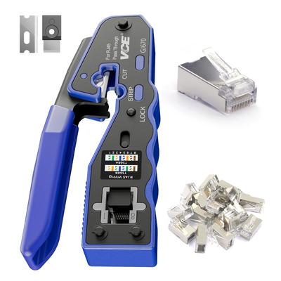 VCE Инструмент для обжима RJ45 Проникающий тип RJ45 Помехоустойчивый Легко совместимый + Разъемы, Набор из 25 штук, CAT6, CAT5E, CAT5, Экранированный, Предотвращение, Разводка,