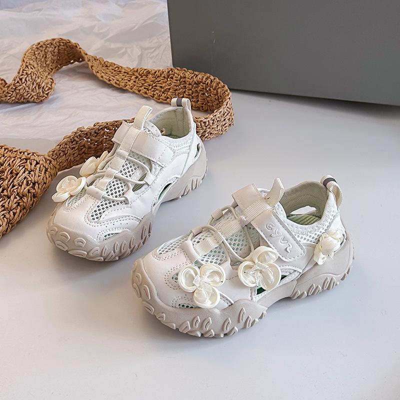 Girls' Pearl Bow Princess Sneakers2026New Summer Mesh Hollow Solid Color Sports Sandals Trendy