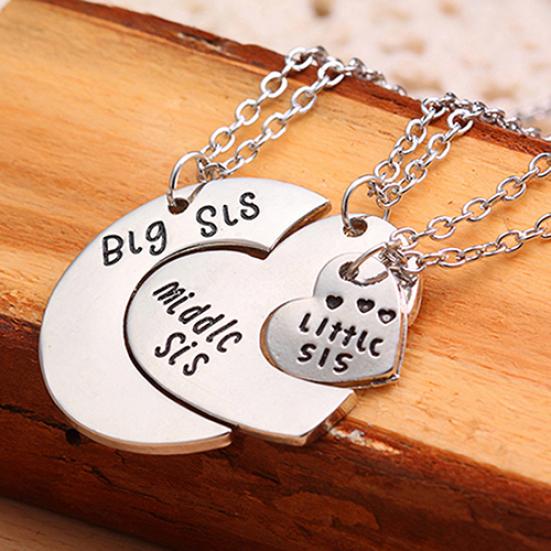 Broken Heart Sisters Matching Big Middle Little Sister Letter Carved Love