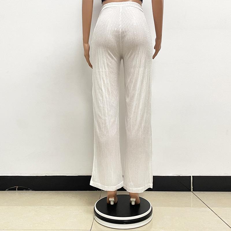 Women's New High Grade Solid Color Pendant Sequin Casual Wide Leg Pants