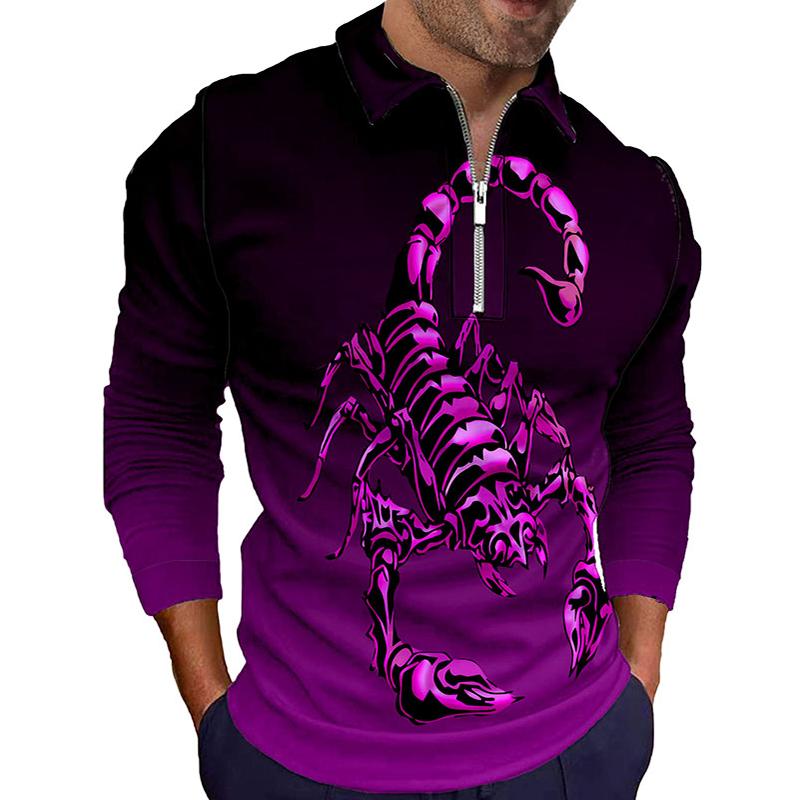 Персонализированная мужская рубашка поло на молнии с принтом скорпиона, повседневная супермодная крутая рубашка поло уличной моды.