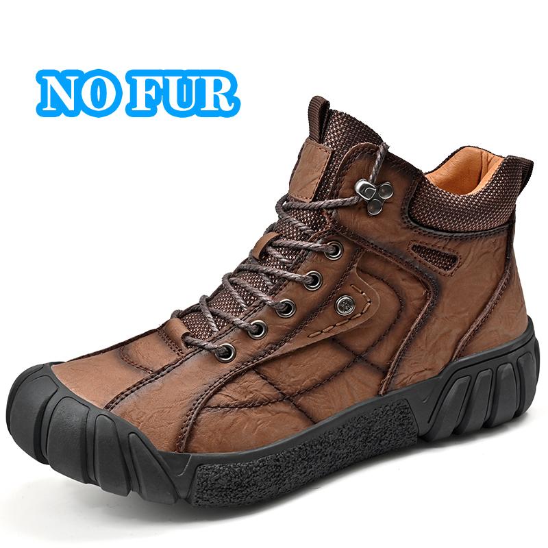 Hot Sale Men's Ankle Boots Genuine Leather Male Basic Boots Versatile Leisure Walk Outdoor Shoes High Top Warm Plush Fur Winter