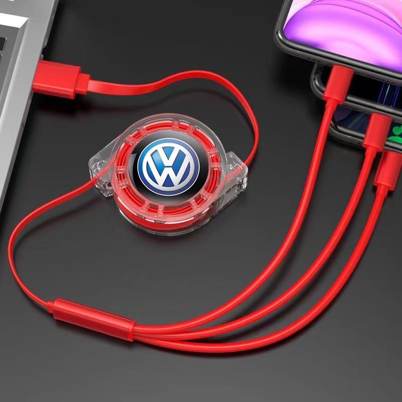 OBTLU1 New 3 In 1 Micro USB Type C Charging Cable Multi Charger For VW Volkswagen Golf Polo Passat Touran Accessories