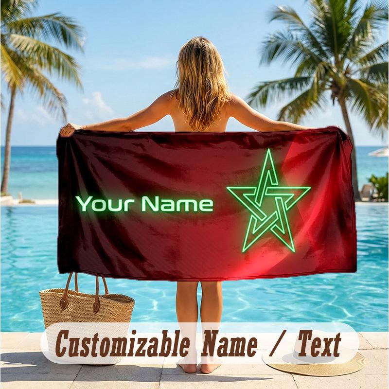 Custom Text Beach Towel, Soft Absorbent Swimming Multi-use TowelMorocco Football