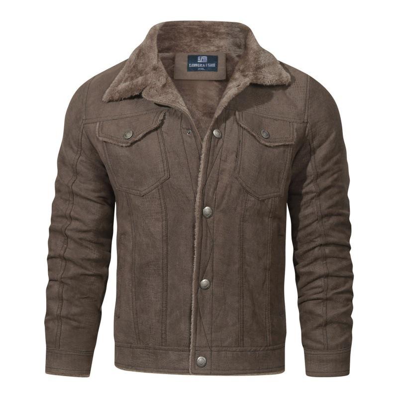 Новая куртка с лацканами, меховое одно трансграничное мужское зимнее флисовое пальто, мужская свободная мужская одежда