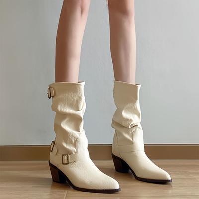 Женские ботинки Мартина на остром толстом каблуке, осенне-зимняя новая модная универсальная удобная повседневная женская обувь средней длины с напуском