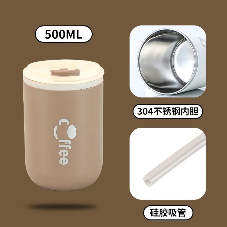 500ml Double Wall Stainless Steel Thermos Cups with Straw Insulated Thermal Mug Vacuum Flasks Coffee Travel Drinks Water Bottle