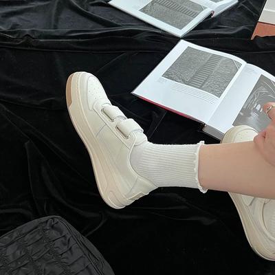 Женские спортивные и повседневные кожаные кеды на толстой подошве с липучками и смайликом, увеличивающие рост, 2025