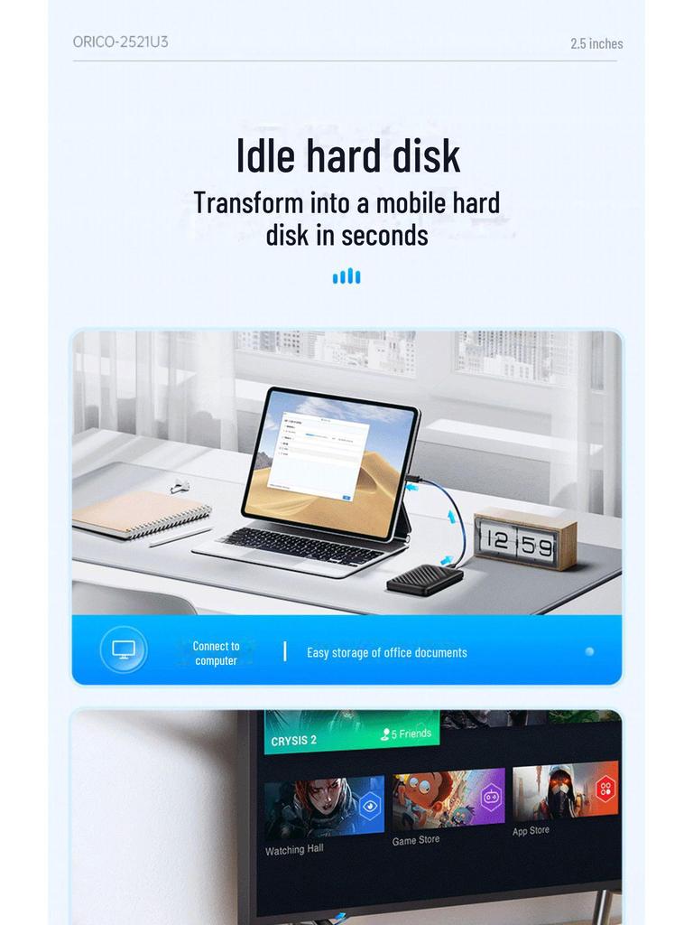 Orico 2521U 2,5-дюймовый USB внешний корпус для жесткого диска для SATA SSD и HDD