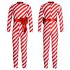 Kids Girls Candy Cane Striped Christmas Costume Long Sleeve Bow-knot Long Bodysuit Dance Jumpsuit Costume Dancewear