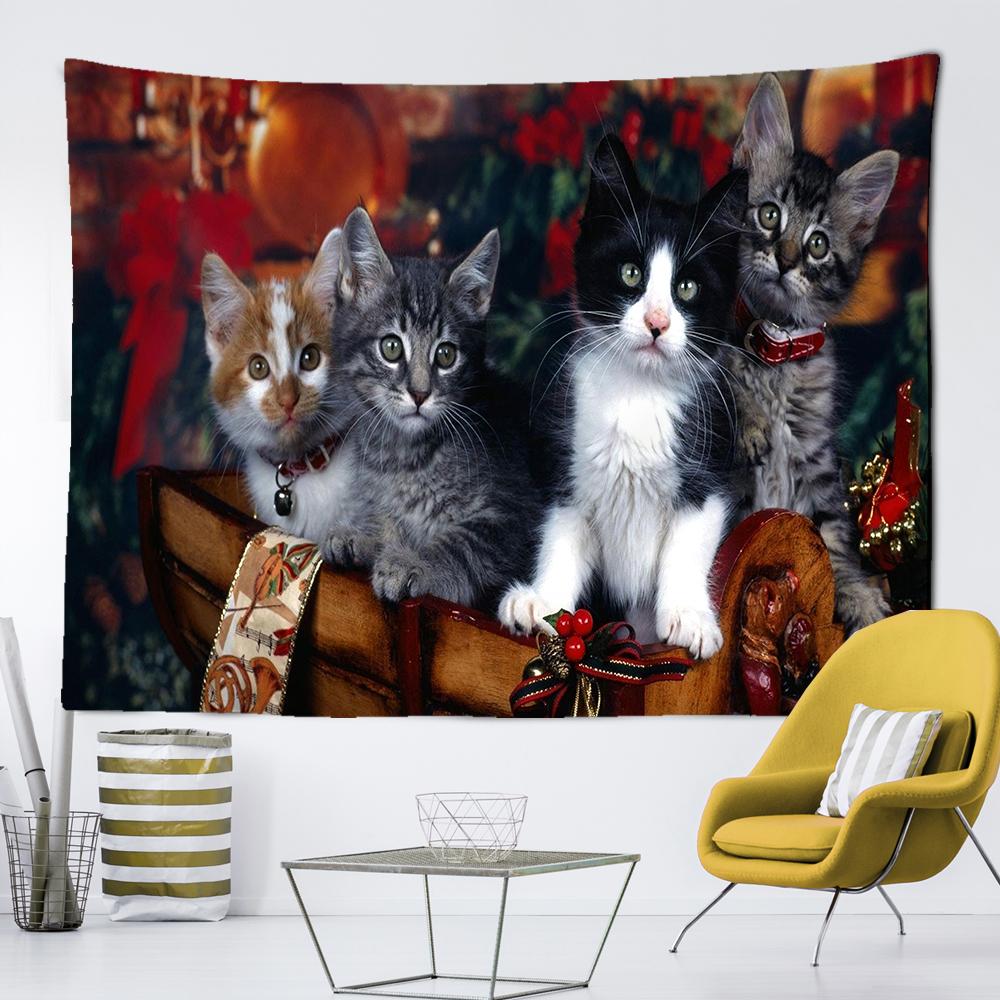 Рождественский гобелен с котом, подвесной настенный, Рождественский подвесной тканевый декор, сцена для спальни, вечеринки, гостиной, Рождественский гобелен