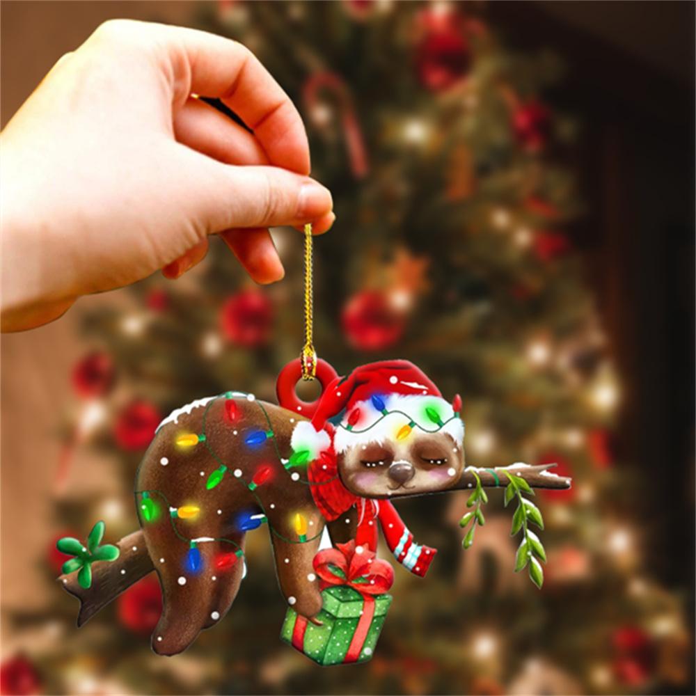 Подвесные украшения на елку, шапка Санты, акриловый кулон, праздничные украшения в виде животных для дома, праздничные подвески для вечеринок, подарки