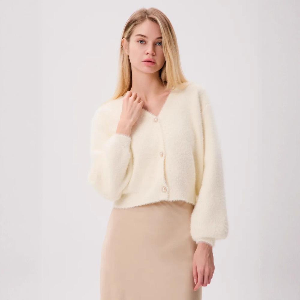 Mink fleece knit cardigan for women, short petite autumn/winter new V-neck sweater with a fairy-like trendy style