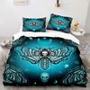 Death Moth Duvet Cover Set Queen Size Gothic Skull Boho Comforter Cover Black And White Skeleton Decorative Soft Bedding Set