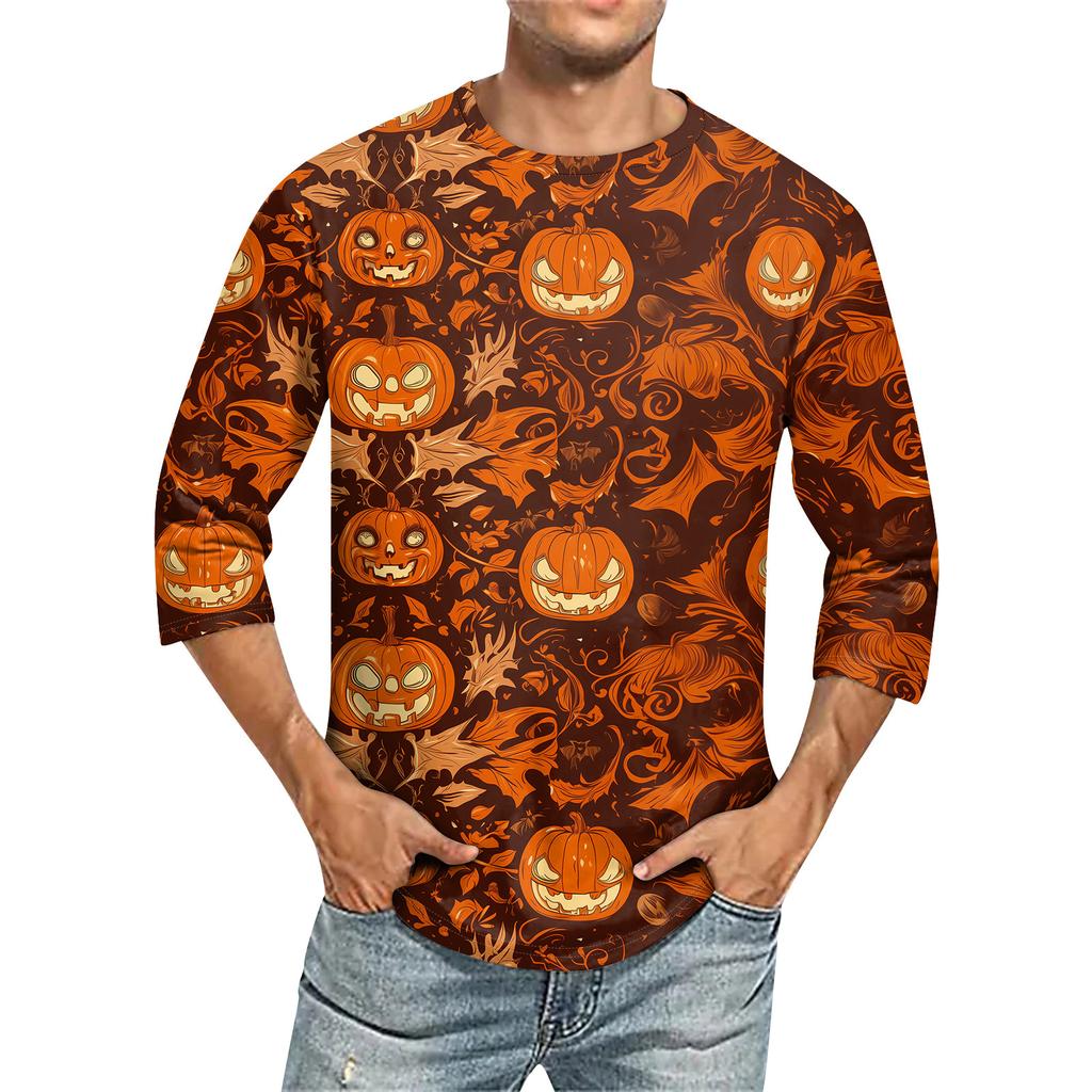 Men'S Round Neck Three-Quarters Sleeve Top Casual Fashion T-Shirt