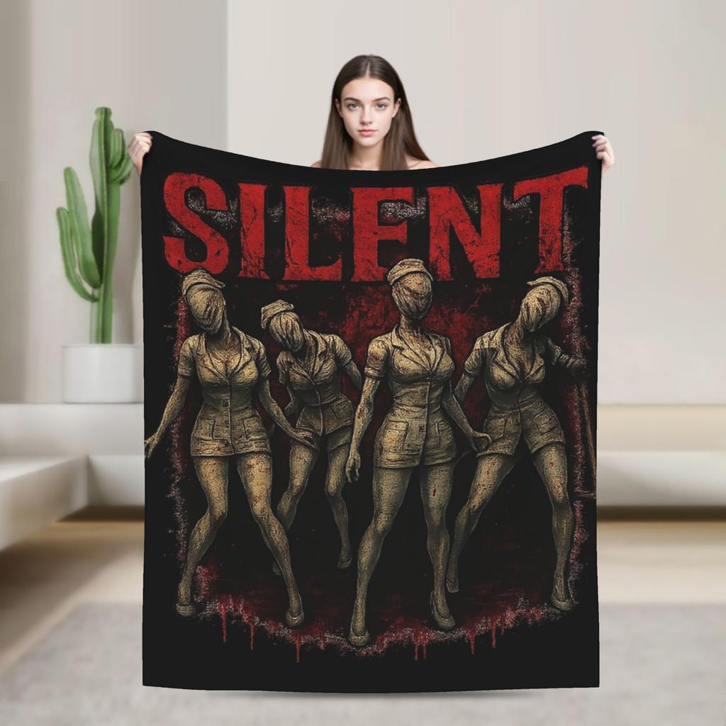 Silent Hill Blanket Flannel Print Halloween Horror Breathable Super Soft Throw Blankets for Bed Car Bedding Throws