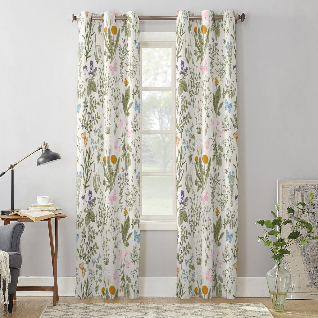 Vintage Herbaceous Floral Texture Curtains for Living Room Bedroom Study Decor Curtain Modern Kitchen Window Curtains