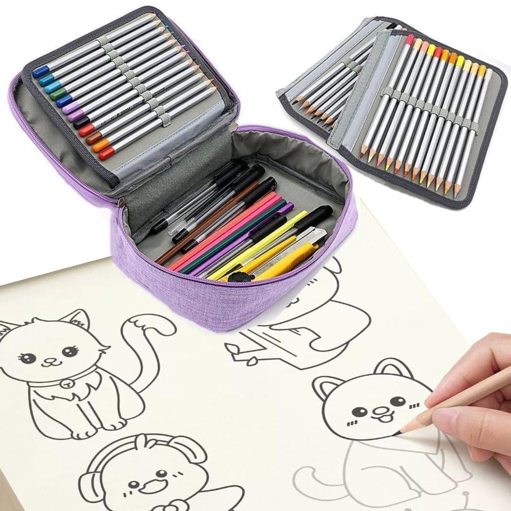 Пенал большой вместимости для карандашей и ручек Triple 72, канцелярские товары, для макияжа, цветной, художественный, для хранения мелочей, для художественного бизнеса, фиолетовый кейс, 3-этажный,