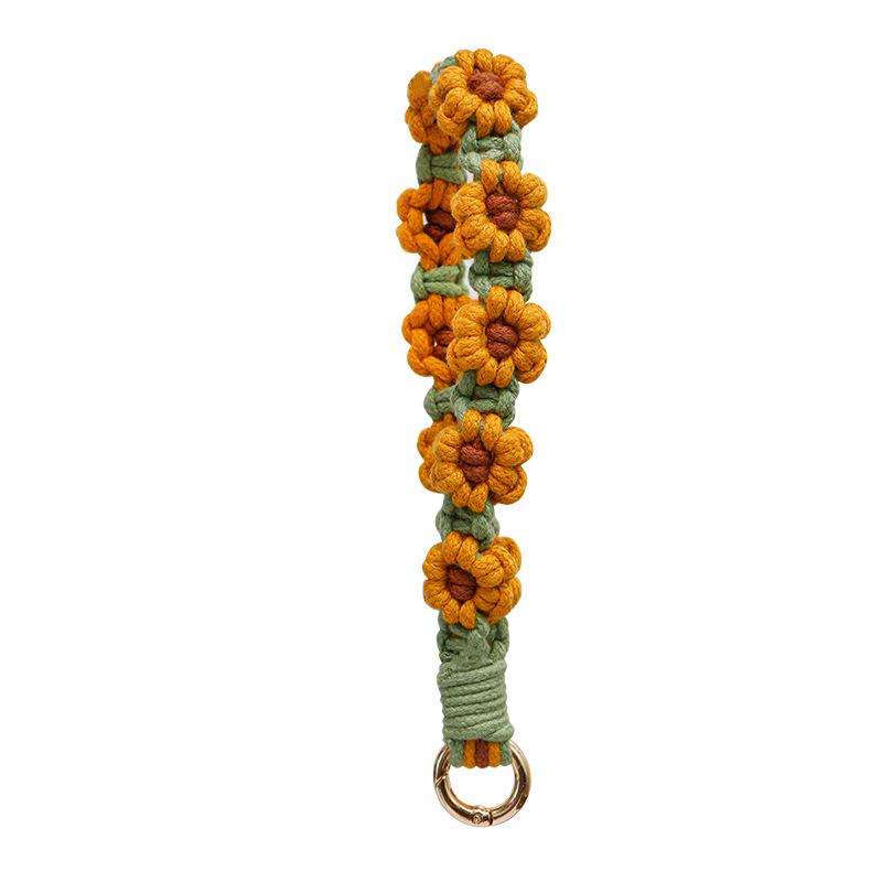 Bohemian Woven Daisy Mobile Phone Lanyard Hand-Woven Flower Keychain Handmade Beach Bag Pendant Creative Gift