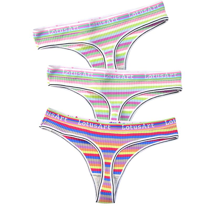 YOUULAR 3 шт./лот, модные женские хлопковые бесшовные стринги, сексуальное красочное полосатое нижнее белье, трусики, стринги, женское нижнее белье, нижнее белье M-XL