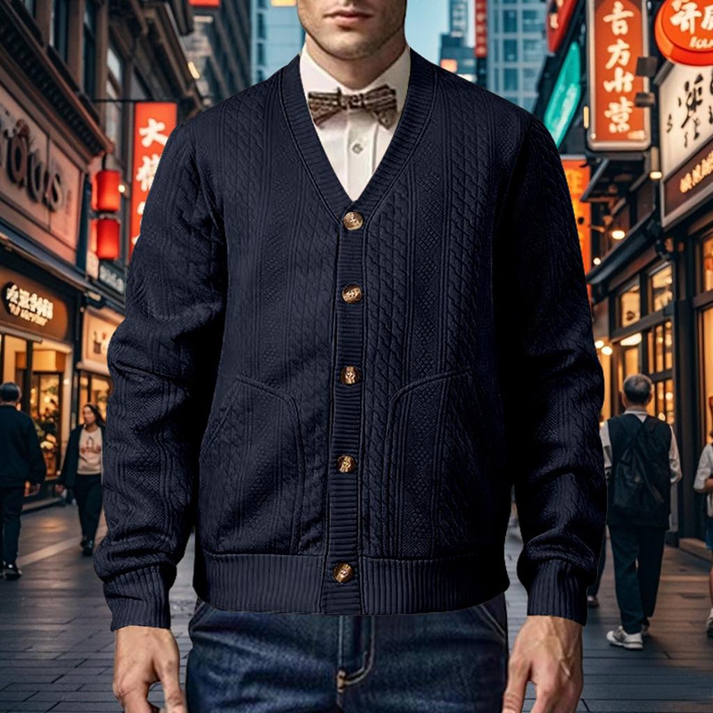 Men'S Solid Color Fashionable Cardigan Buckle Knit Casual Jacket