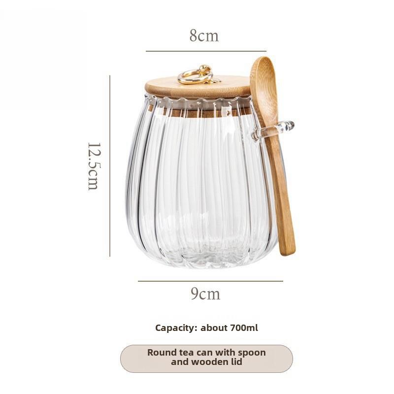 Glass Tea Jar with Spoon Sealed Jar High Borosilicate Glass Tea Storage Jar Tea Storage Jar Storage Jar Storage Bottle Storage Jar(Round storage tank
