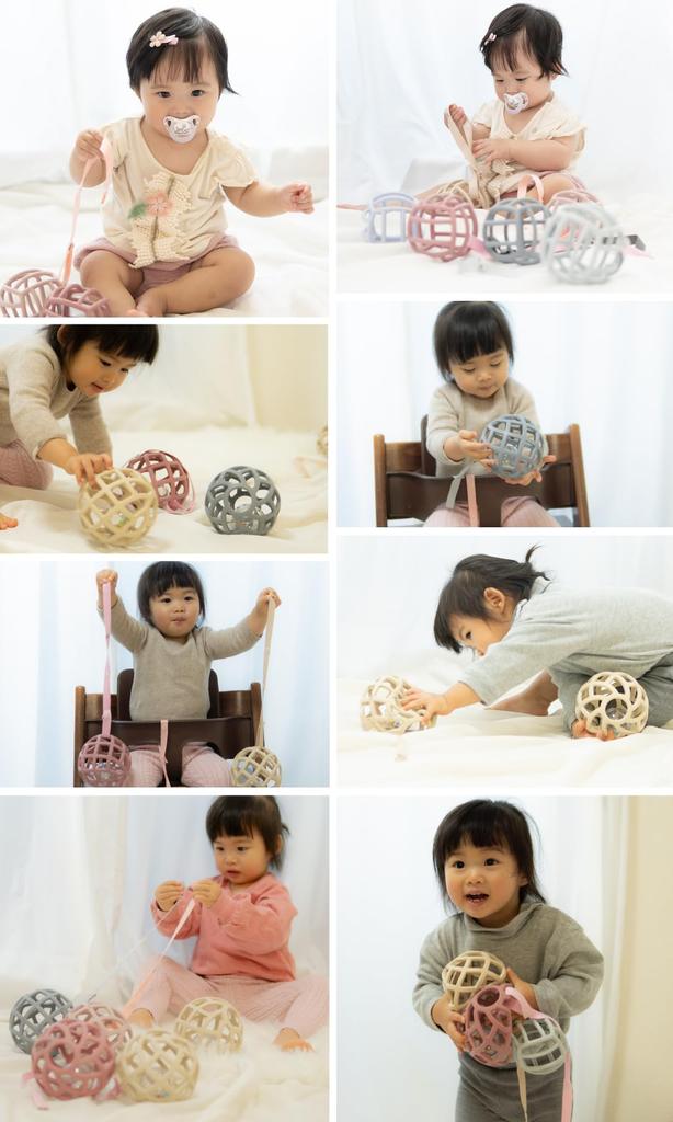 Daddykko Baby Ball, Silicone Ball, Baby Toy, Rattle, Educational Toy for 0 Year Olds, Macaron Ball Rattle (Rose Pink (with Rattle))