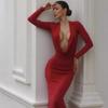 Осенне-зимняя женская мода сексуальное платье с V-образным вырезом и длинным рукавом, облегающее, закрывающее ягодицы