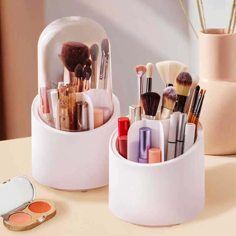 Acrylic Makeup Organizer With Rotating Compartment Lipstick Eyeshadow Brushes Storage Transparent Minimalist Cosmetic Holder