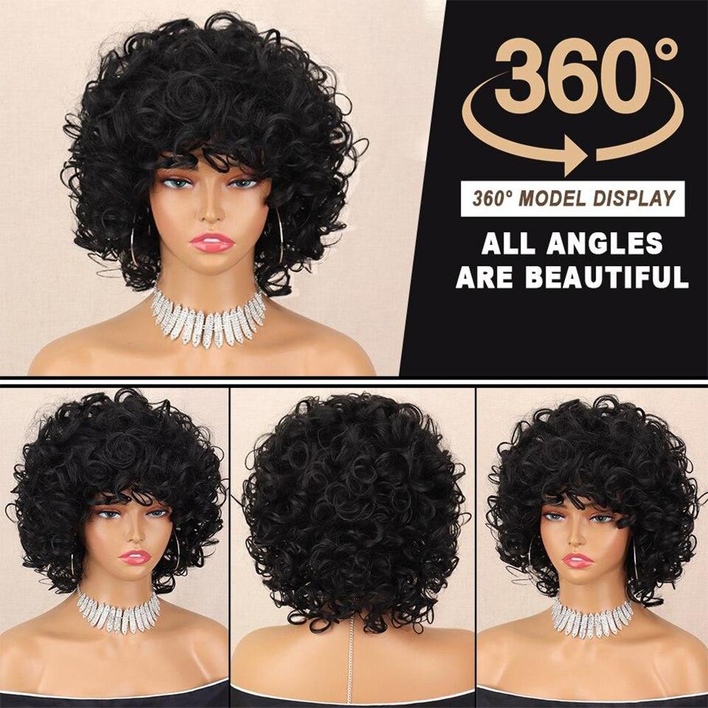 XINRAN Fluffy Wigs Synthetic Short Curly Wig Large Roll Extension Large Short Curly Flexible Soft Natural Full Bob Wigs For Women Cosplay Daily
