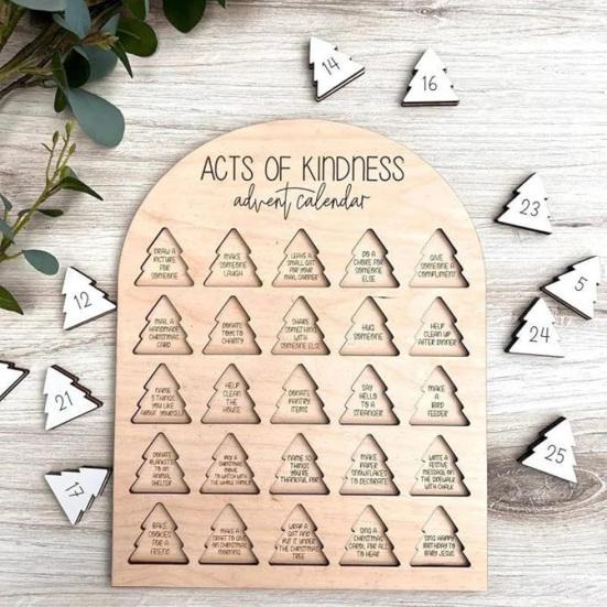 Календарь адвента Yousheng «Дела доброты» 2025 Деревянный 25-дневный календарь обратного отсчета Распространение доброты Рождественское украшение для детей и взрослых