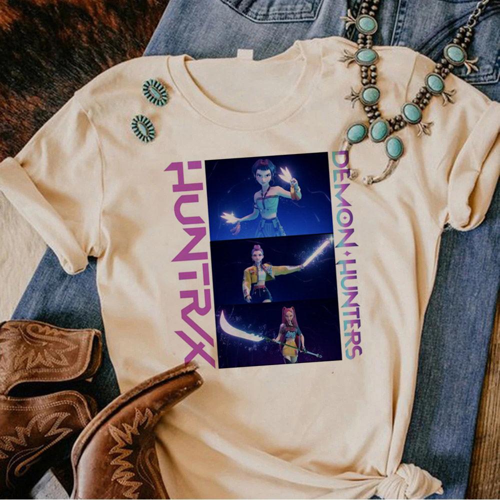 Huntrix Girls Kpop Охотницы на демонов Двусторонняя футболка Футболка в стиле аниме С изображением Руми Миры Зои Девичья группа Волшебный воин Топы для фанатов
