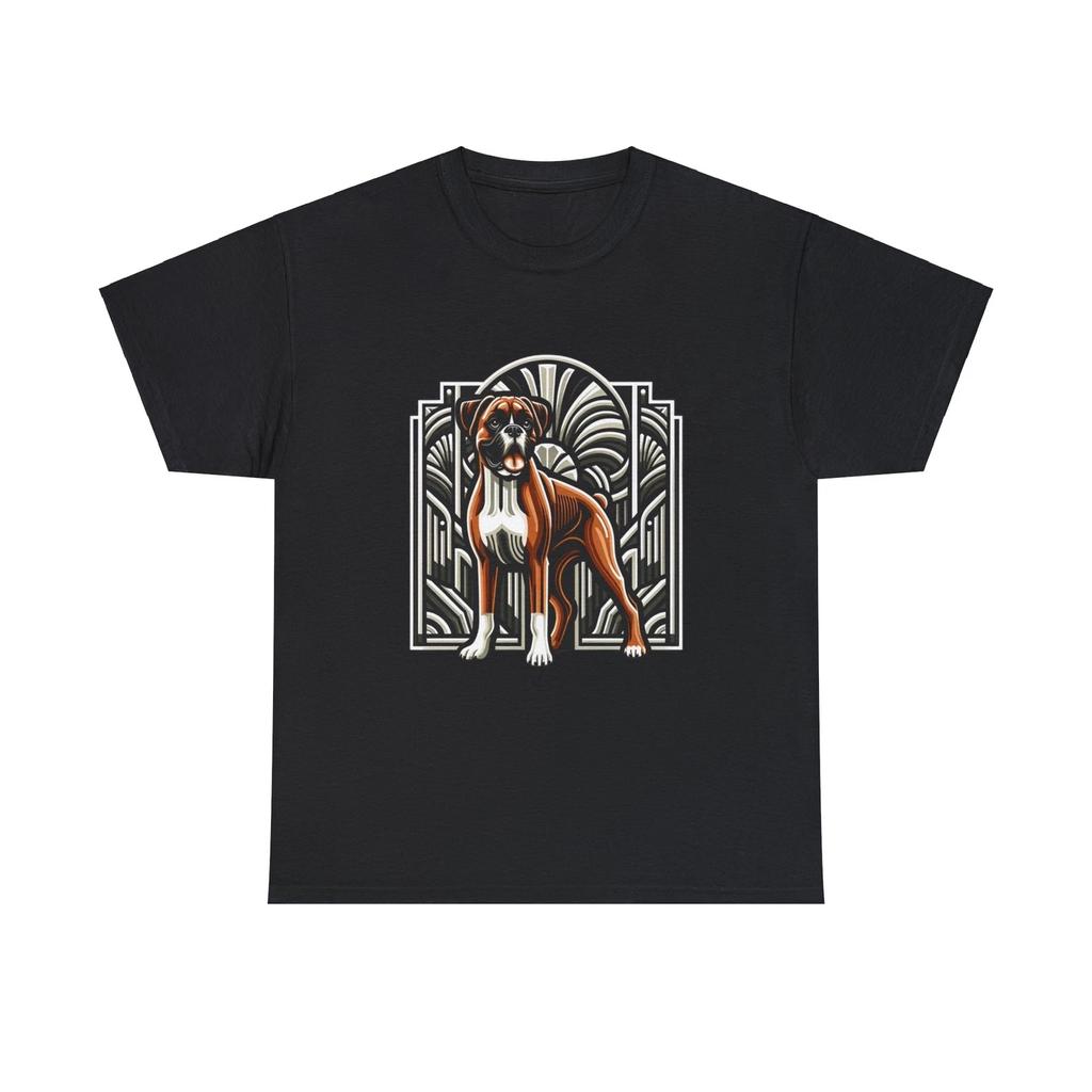 Unisex Adult T Shirt Art Deco Boxer Dog Geometric Elegance Pet Lover Tee Black