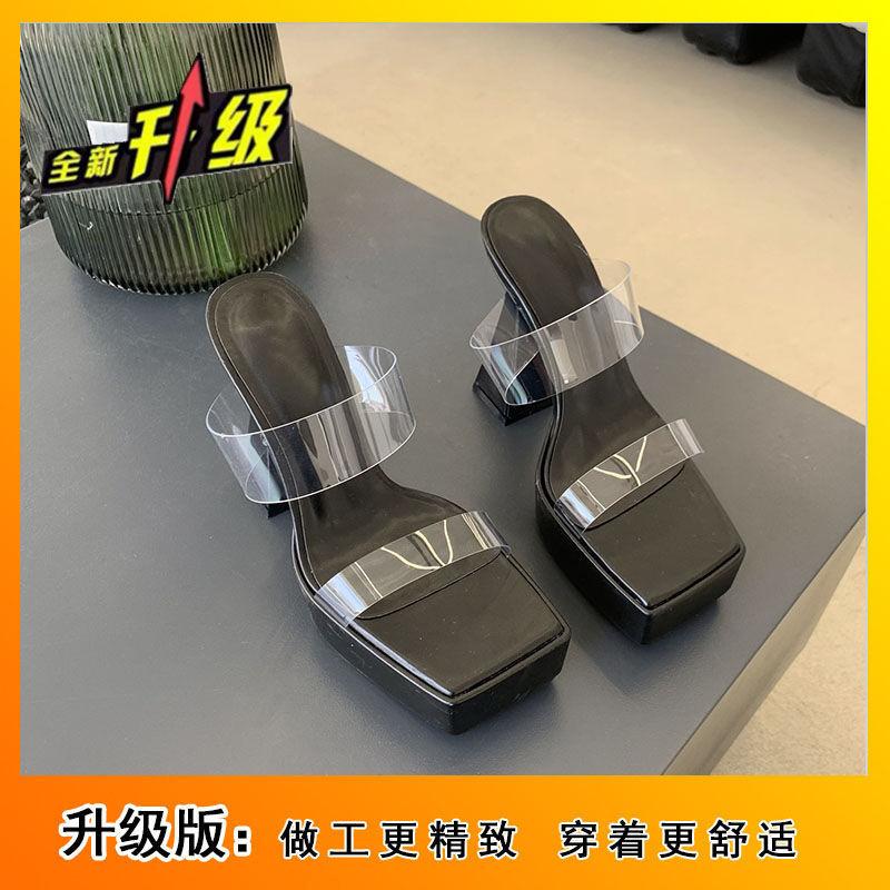 Водонепроницаемые сандалии на платформе с толстой подошвой, прозрачные, с квадратным носком, модные, для подиума, женские 2024, клубные, сексуальные, на толстом каблуке, супервысокий каблук