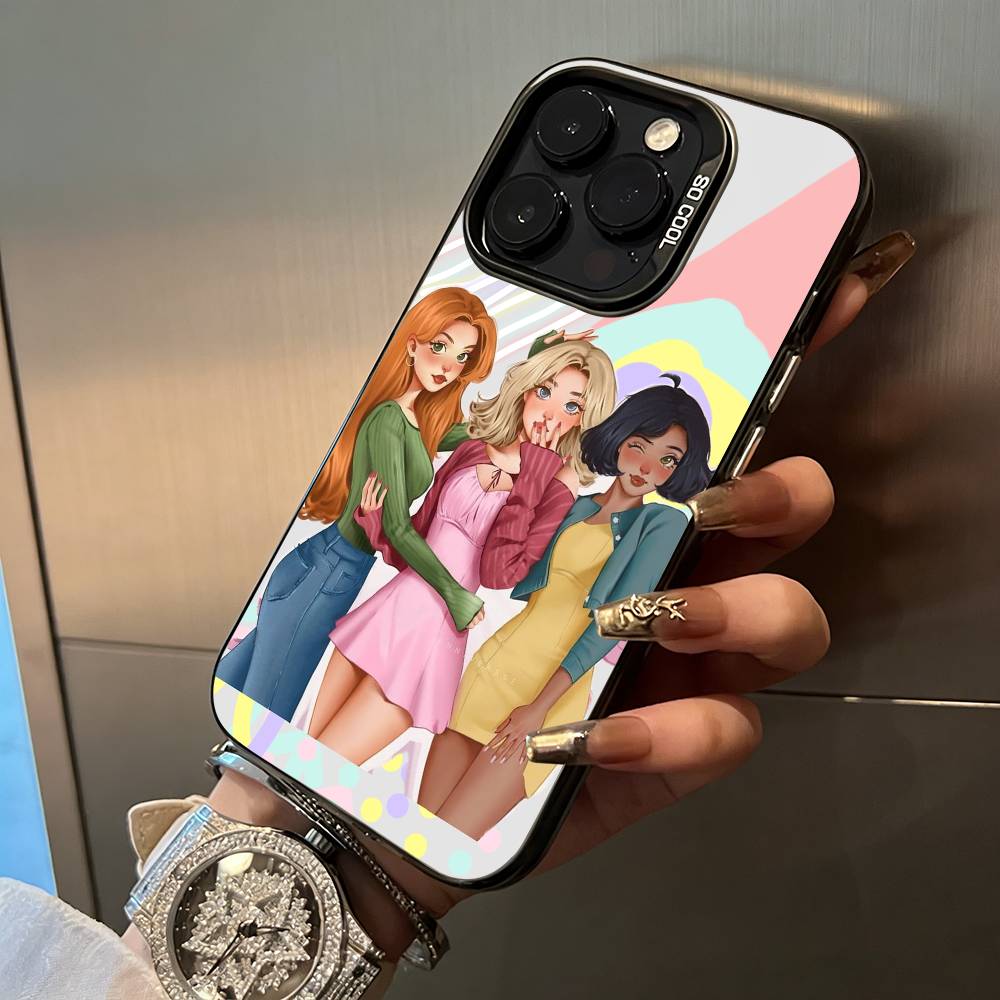 Classic animation T-Totally- Spies For iPhone 17 16 15 14 13 12 11 Pro Max XS  17 Air Silicone Colored Silver Bumper Cover