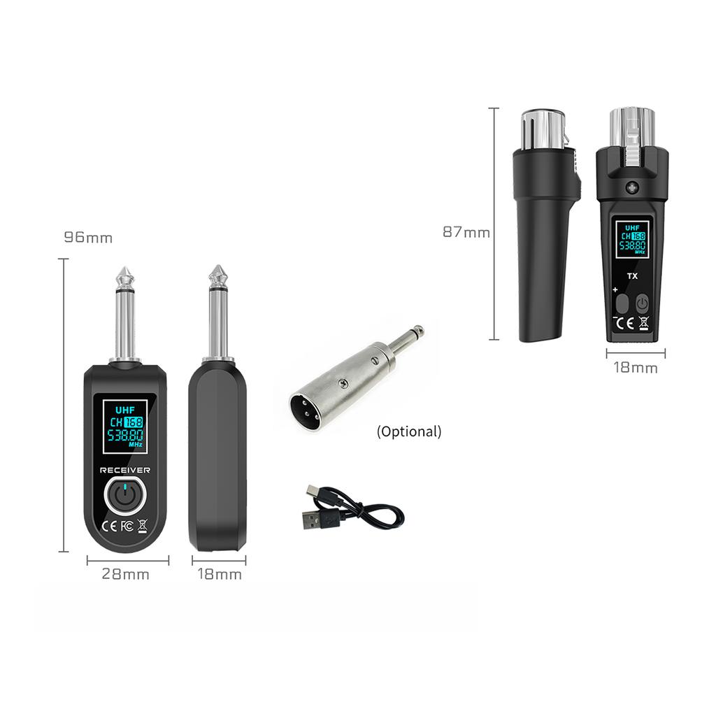 UHF Automatic Transmitter Setup 6Hrs Battery Wireless Guitar Transmitter Receiver 164ft Range for Audio Mixer and PA Setup