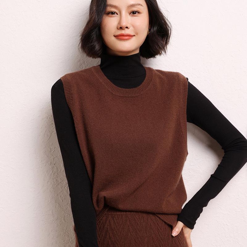 Women's Round Neck Cashmere Vest - 2024 Autumn/Winter Sleeveless Knit Pullover in Sweet Style