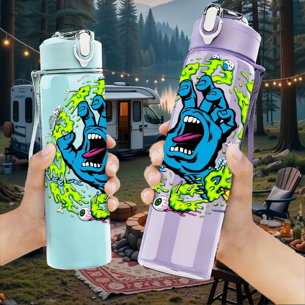 1PC Blue Monster Cartoon 750ml sports water bottle leakproof straw lid outdoor office home