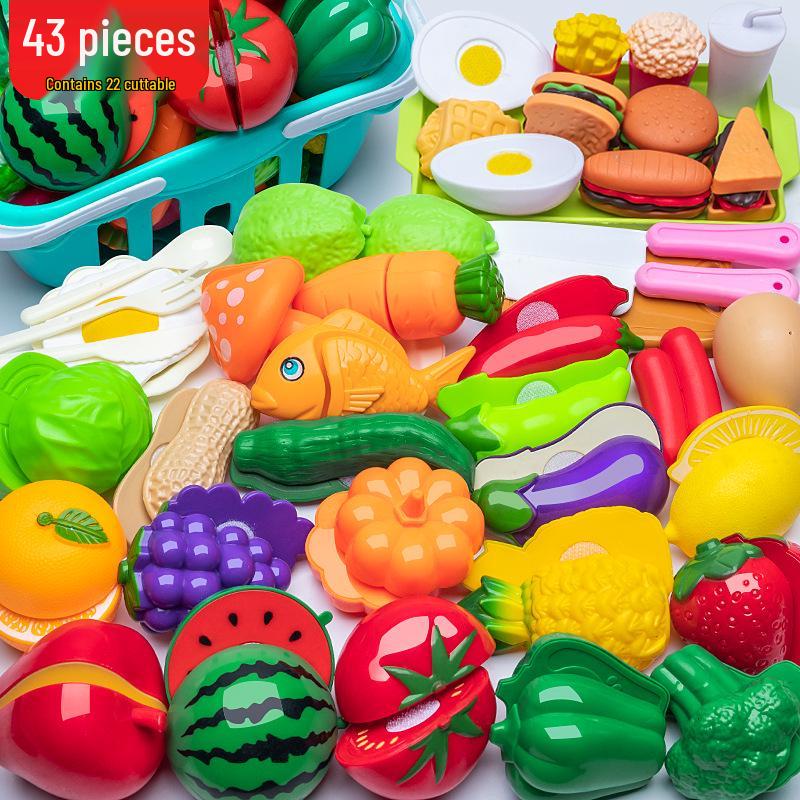 Kids' Pretend Play Kitchen Set: Cuttable Fruits, Vegetables & Pizza