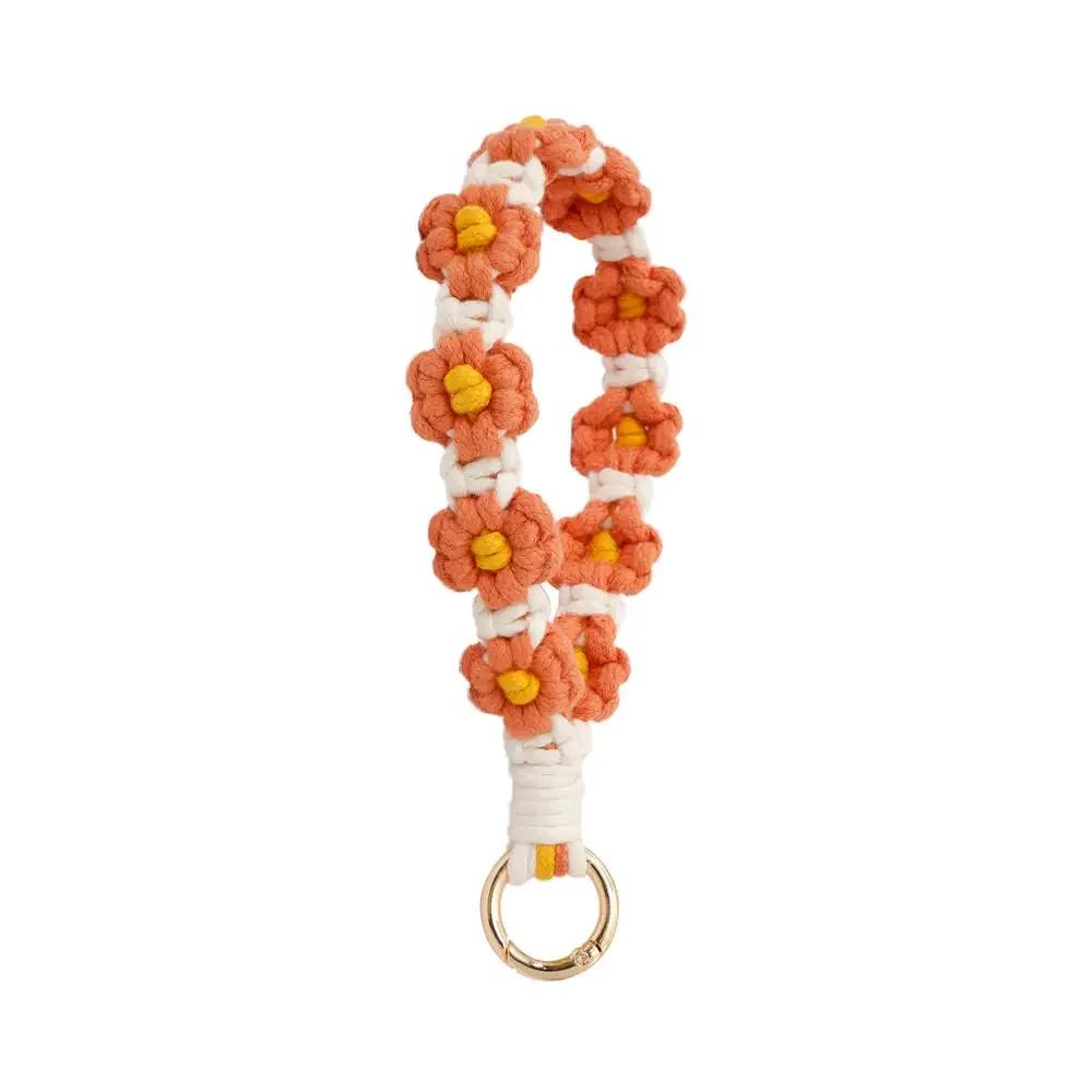 1pc Daisy Flower Key Chain Ins Explosive Style High-End Diy Hand-Woven Wrist Key Ring Bohemian Style Car Keychain Bag Pendant