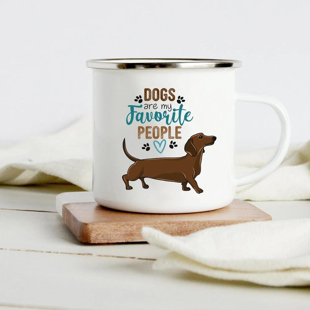 Peace Love Dogs Print Креативные эмалевые кофейные кружки с изображением мультяшных такс Собачьи лапки для вечеринок Пиво Сок Молоко Чашки Подарки на день рождения другу